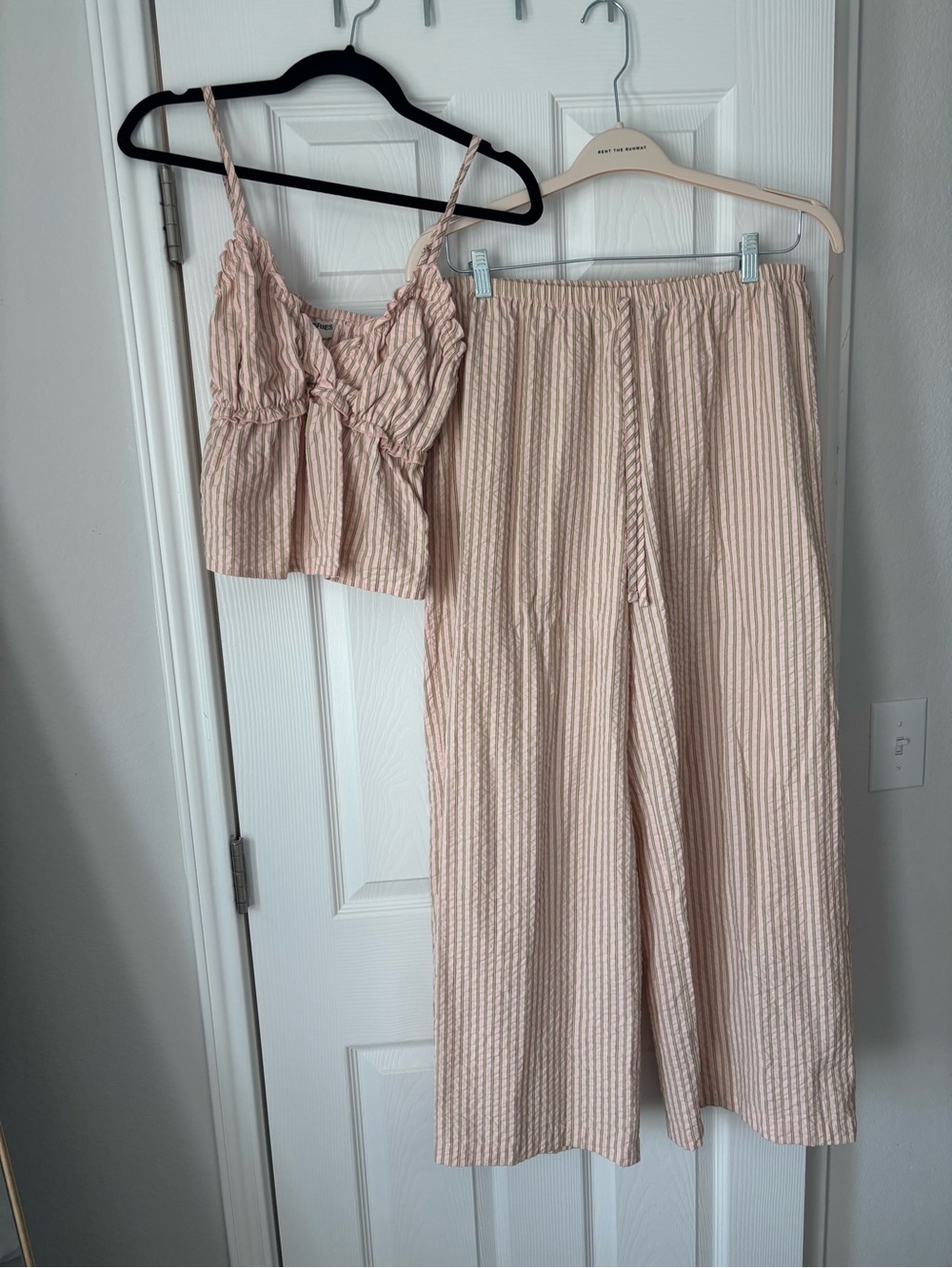 No Boundaries Blush and White Striped Two-Piece Pajama Set